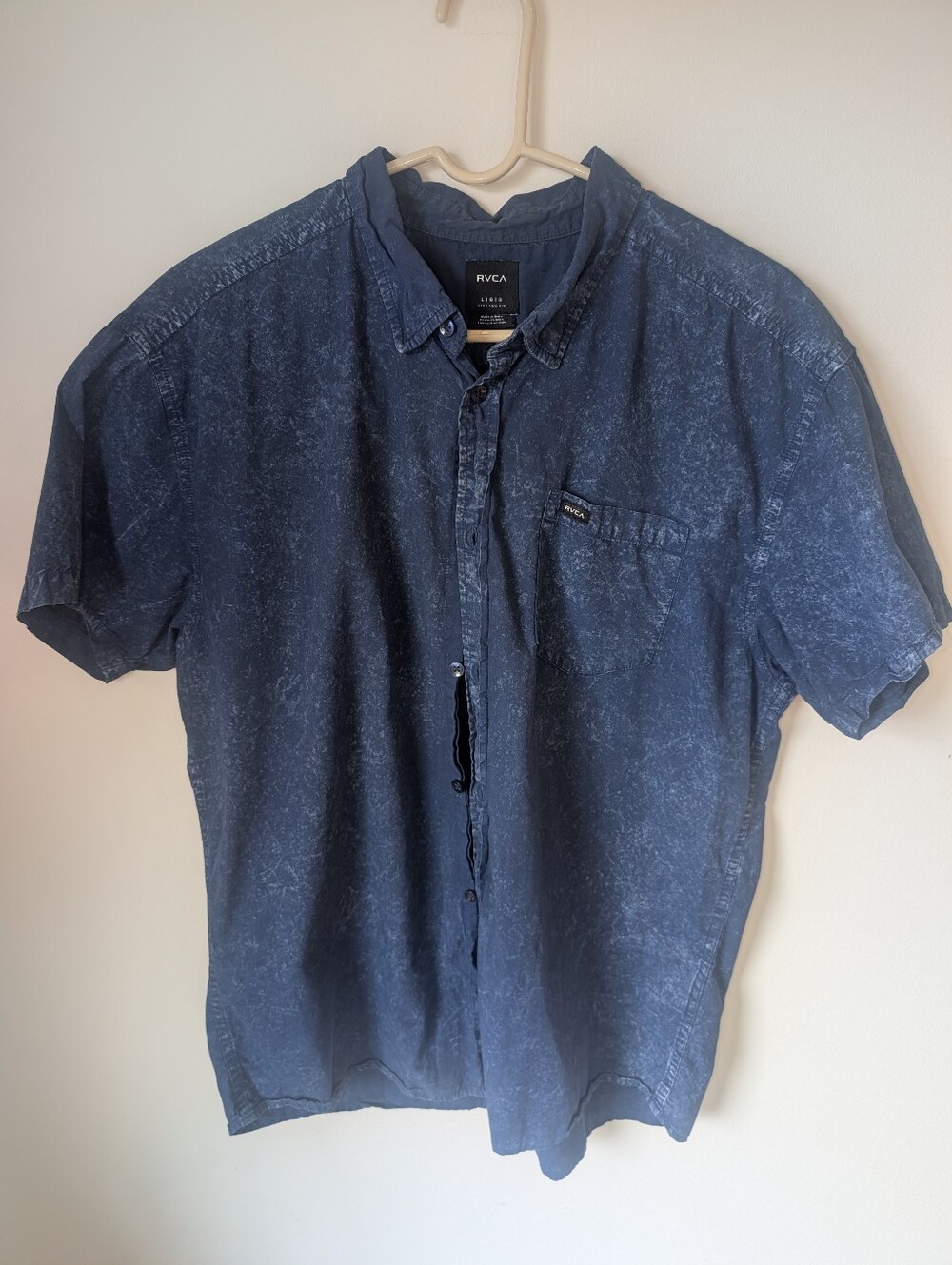 RVCA Distressed Dark Navy Short-Sleeve Button-Down Shirt